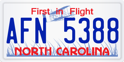 NC license plate AFN5388