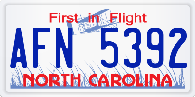 NC license plate AFN5392