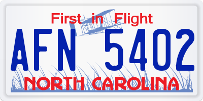 NC license plate AFN5402
