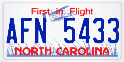 NC license plate AFN5433