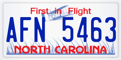 NC license plate AFN5463