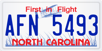 NC license plate AFN5493
