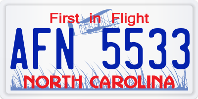 NC license plate AFN5533