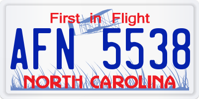 NC license plate AFN5538
