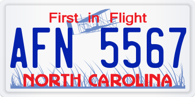 NC license plate AFN5567