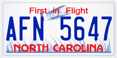 NC license plate AFN5647