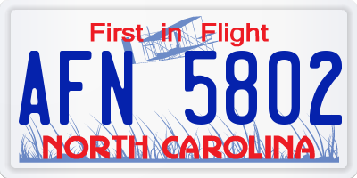NC license plate AFN5802
