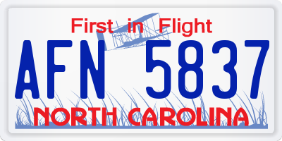 NC license plate AFN5837