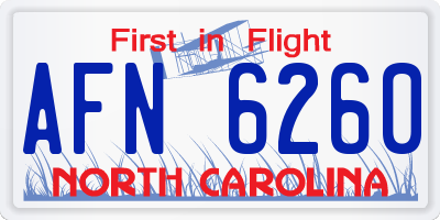 NC license plate AFN6260