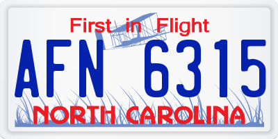 NC license plate AFN6315