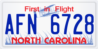 NC license plate AFN6728