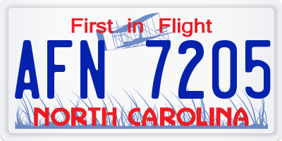NC license plate AFN7205