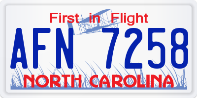 NC license plate AFN7258