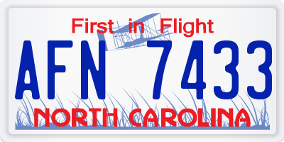 NC license plate AFN7433