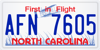 NC license plate AFN7605