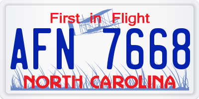 NC license plate AFN7668