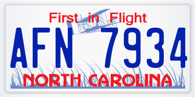 NC license plate AFN7934