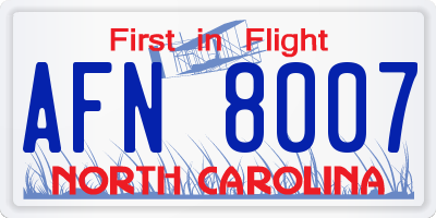 NC license plate AFN8007