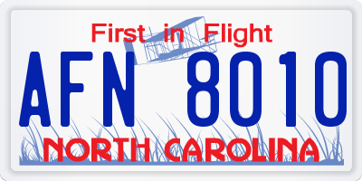 NC license plate AFN8010