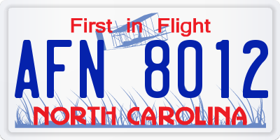 NC license plate AFN8012