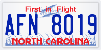 NC license plate AFN8019