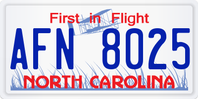 NC license plate AFN8025