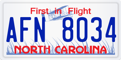 NC license plate AFN8034