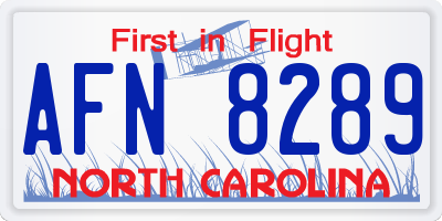NC license plate AFN8289
