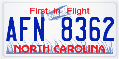 NC license plate AFN8362