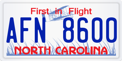 NC license plate AFN8600