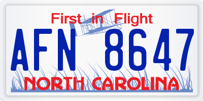 NC license plate AFN8647