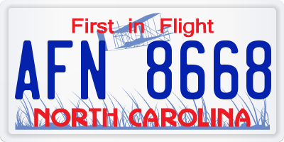 NC license plate AFN8668