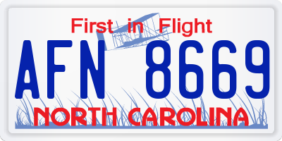 NC license plate AFN8669