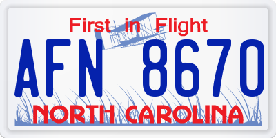 NC license plate AFN8670