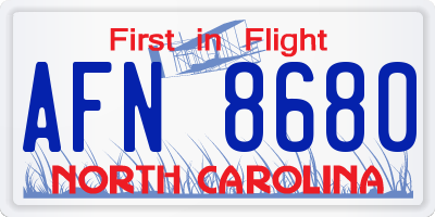 NC license plate AFN8680