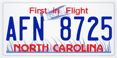 NC license plate AFN8725