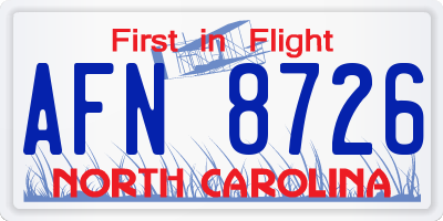 NC license plate AFN8726