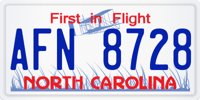 NC license plate AFN8728