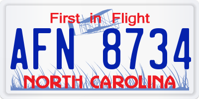 NC license plate AFN8734