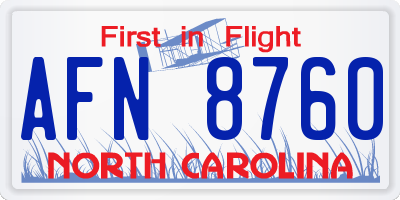NC license plate AFN8760