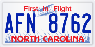 NC license plate AFN8762