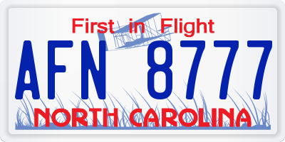 NC license plate AFN8777