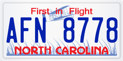 NC license plate AFN8778
