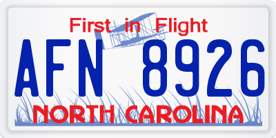 NC license plate AFN8926