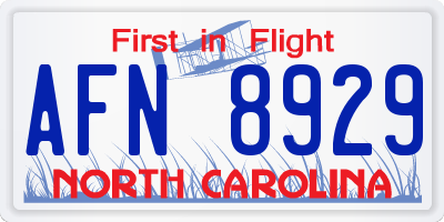 NC license plate AFN8929
