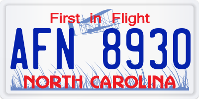 NC license plate AFN8930