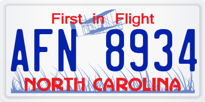 NC license plate AFN8934