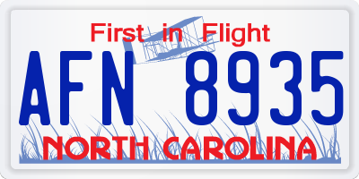 NC license plate AFN8935