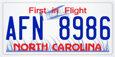 NC license plate AFN8986