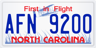 NC license plate AFN9200